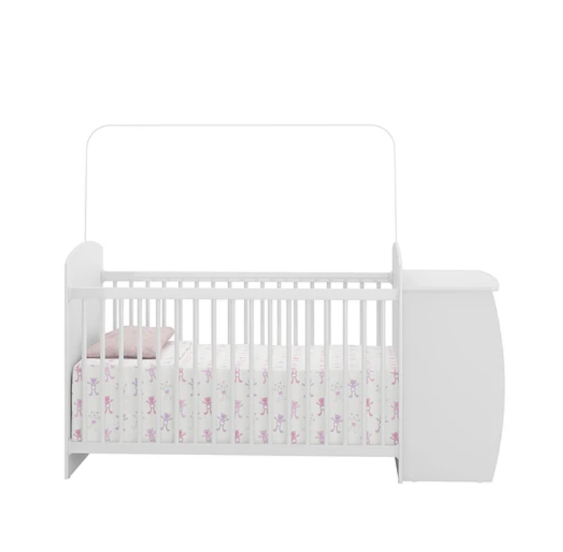 CUNA CON COMODA BLANCA /  ROSA PREMIUN-1