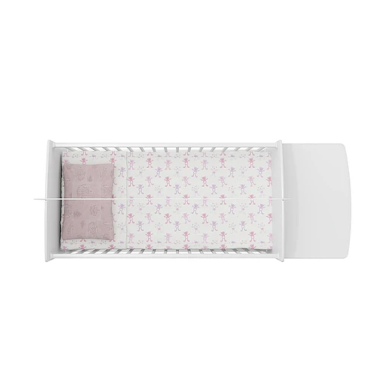 CUNA CON COMODA BLANCA /  ROSA PREMIUN-2