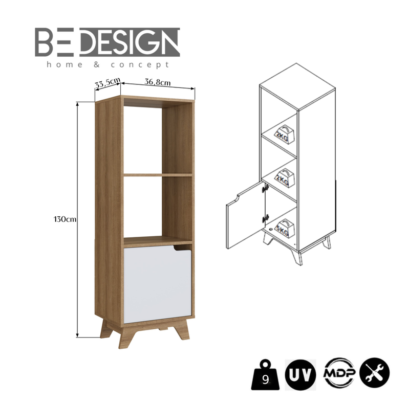 ESTANTE CON 1 PUERTA Y 2 ESPACIOS MIEL Y BLANCO EMOVELL-3