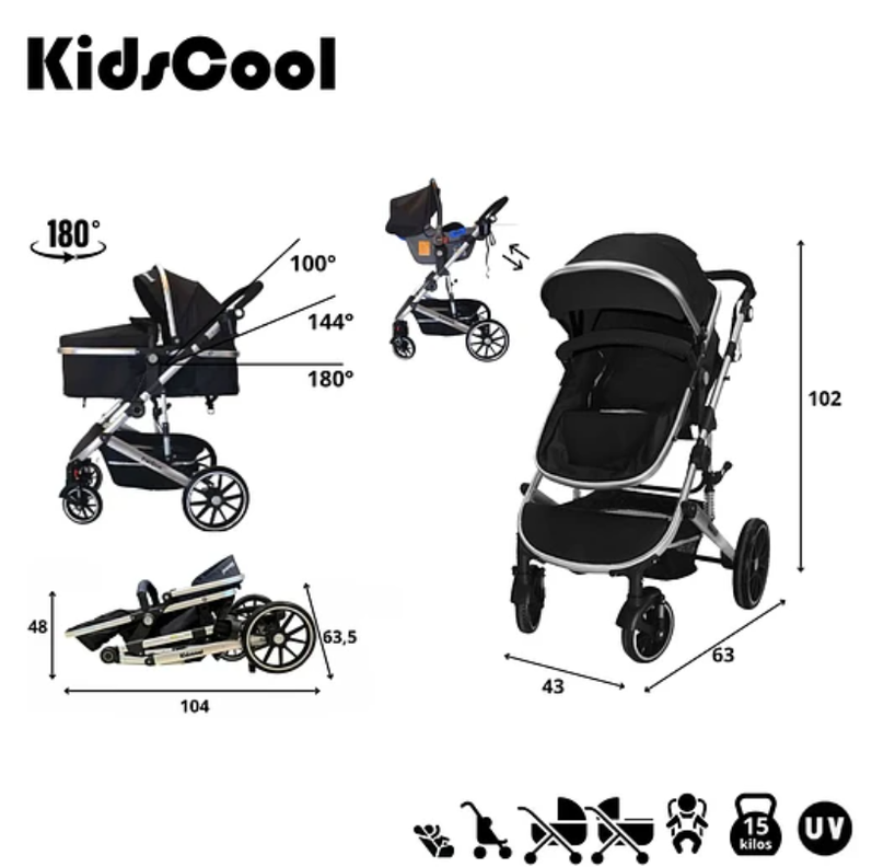 COCHE CUNA  LUX 3 EN 1 KIDSCOOL NEGRO-4