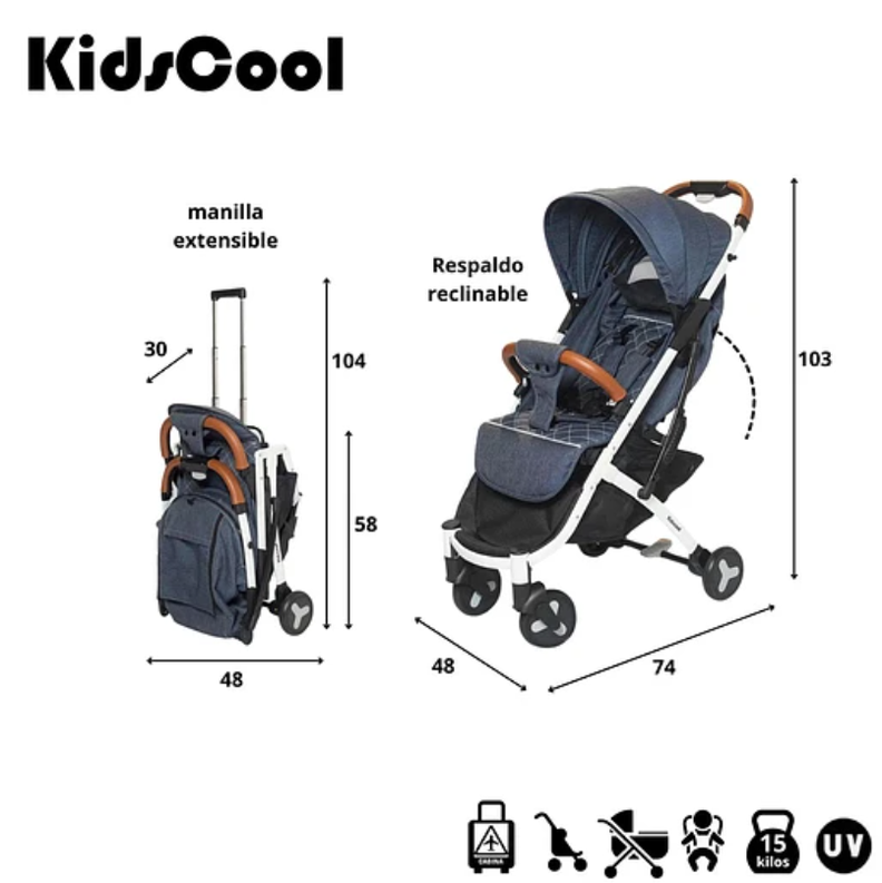 COCHE PASEO COMPACTO AZUL KIDSCOOL-5