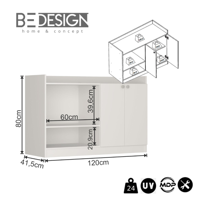 MUEBLE DE COCINA CON 2 PUERTAS Y 2 ESPECIOS BLANCO-2