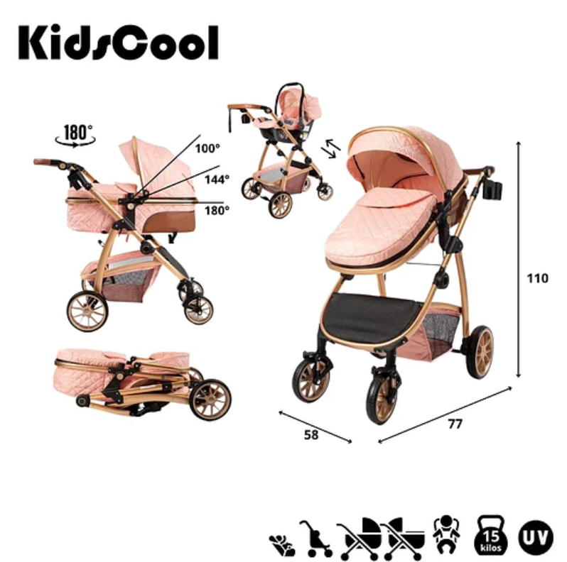 COCHE TRAVEL ELEGANCE 3 EN 1 ROSADO-7