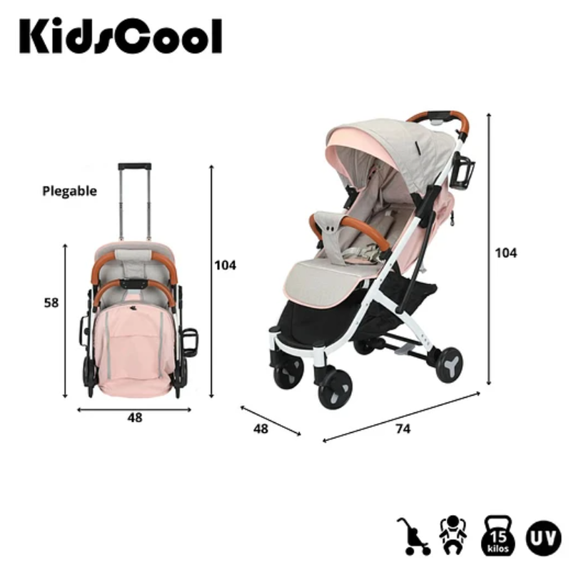 COCHE PASEO COMPACTO ROSADO / GRIS KIDSCOOL-5
