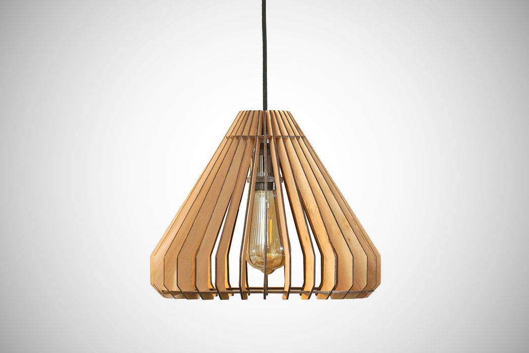 Lámpara Techo Madera Minimalista Con Ampolleta-0
