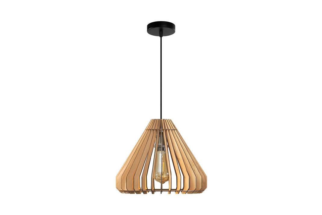 Lámpara Techo Madera Minimalista Con Ampolleta-3