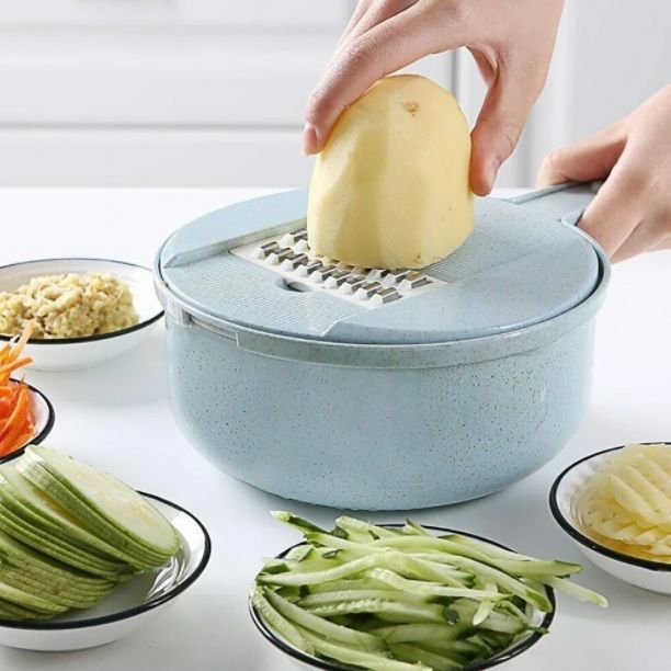 Picador Rallador Cortador Multiuso Frutas Verduras Vegetales Celeste-2