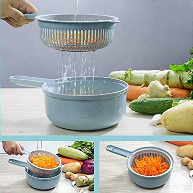 Picador Rallador Cortador Multiuso Frutas Verduras Vegetales Celeste-4