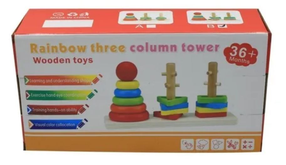 Juguete Didáctico Torres De Madera + Encaje Montessori-3
