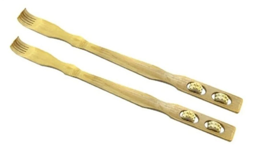 Pack De 2 Rasca Espalda Madera Bambu Con Masajeador Rascador-0