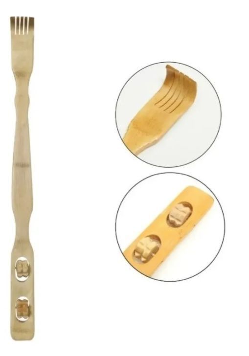 Pack De 2 Rasca Espalda Madera Bambu Con Masajeador Rascador-4