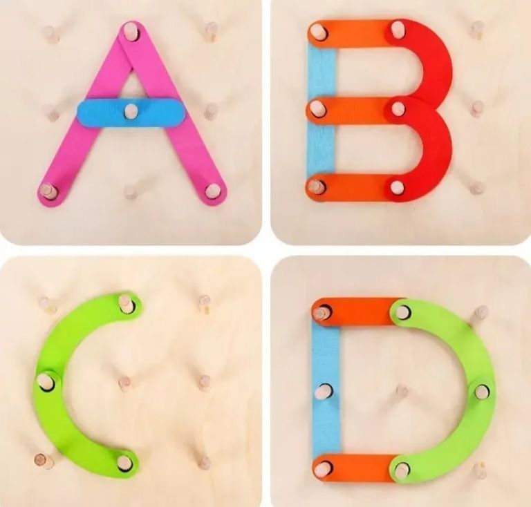 Puzzle Niños Encaje Madera Con Forma Letras Y Números-2