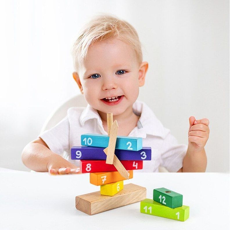 Reloj De Madera Bloques Apilable Didáctico Montessori-2