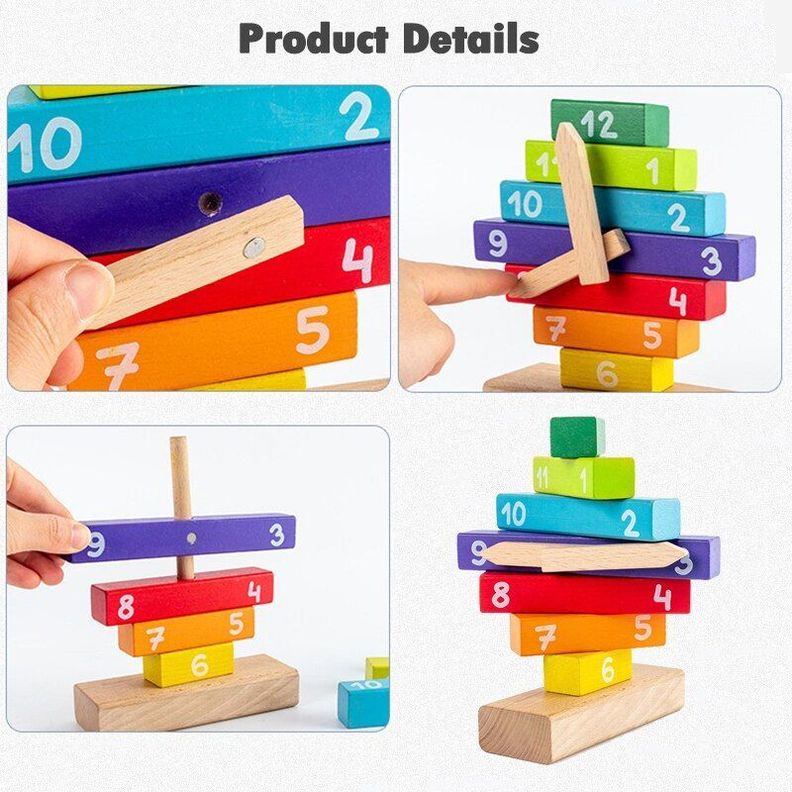 Reloj De Madera Bloques Apilable Didáctico Montessori-5