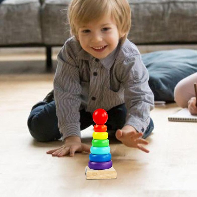 Torre Chica De Madera Juguete Montessori Arco Iris-2