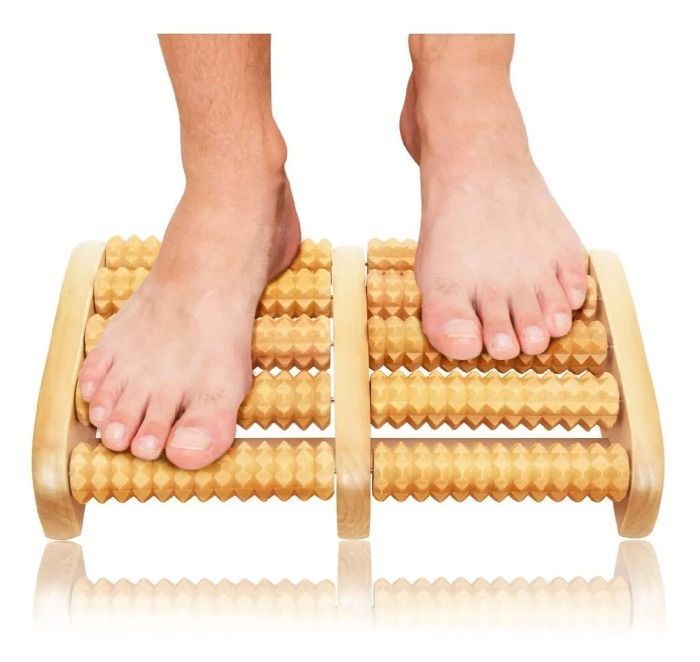 Masajeador De Pies Spa De Madera 5 Rodillos Reflexología-0