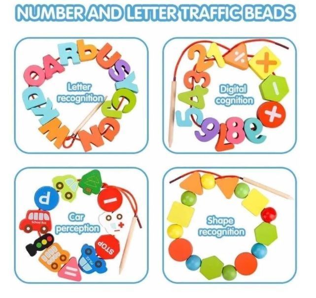  Cuentas De Madera Letras Ciudad Con Enhebrador Montessori-1