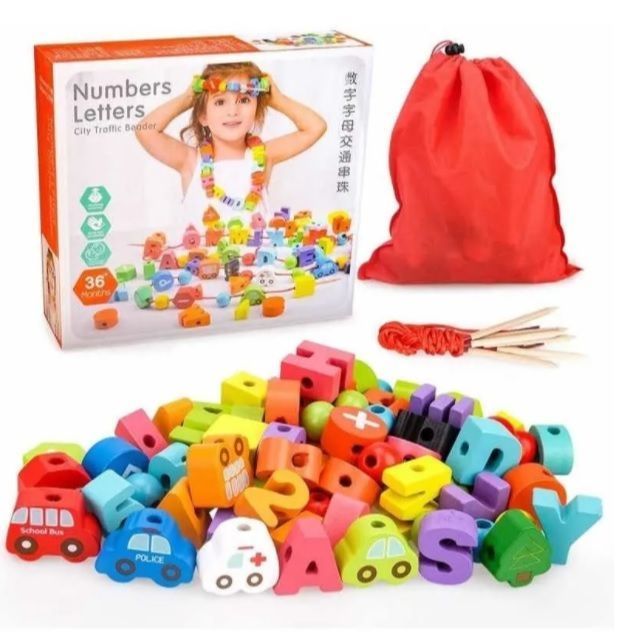  Cuentas De Madera Letras Ciudad Con Enhebrador Montessori-0