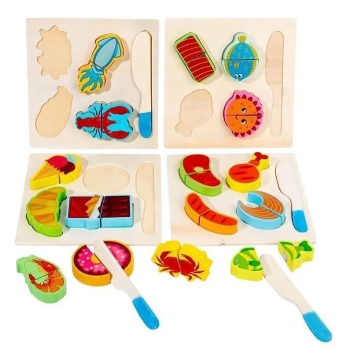 Puzzle Montessori De Madera Corte Frutas Y Verduras-3