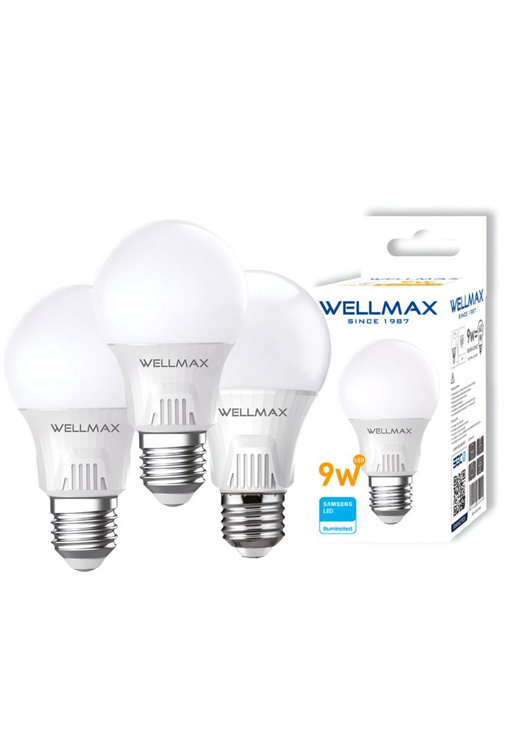 Pack de 3 Ampolletas Wellmax E-27 9W Luz Calida Led Samsung-0