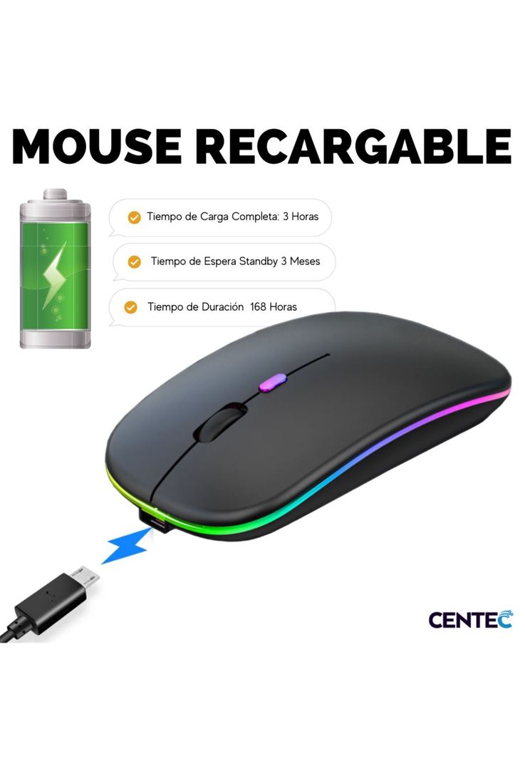 Mouse Inalámbrico Dual Bluetooth + USB 2G Recargable RGB BK-5