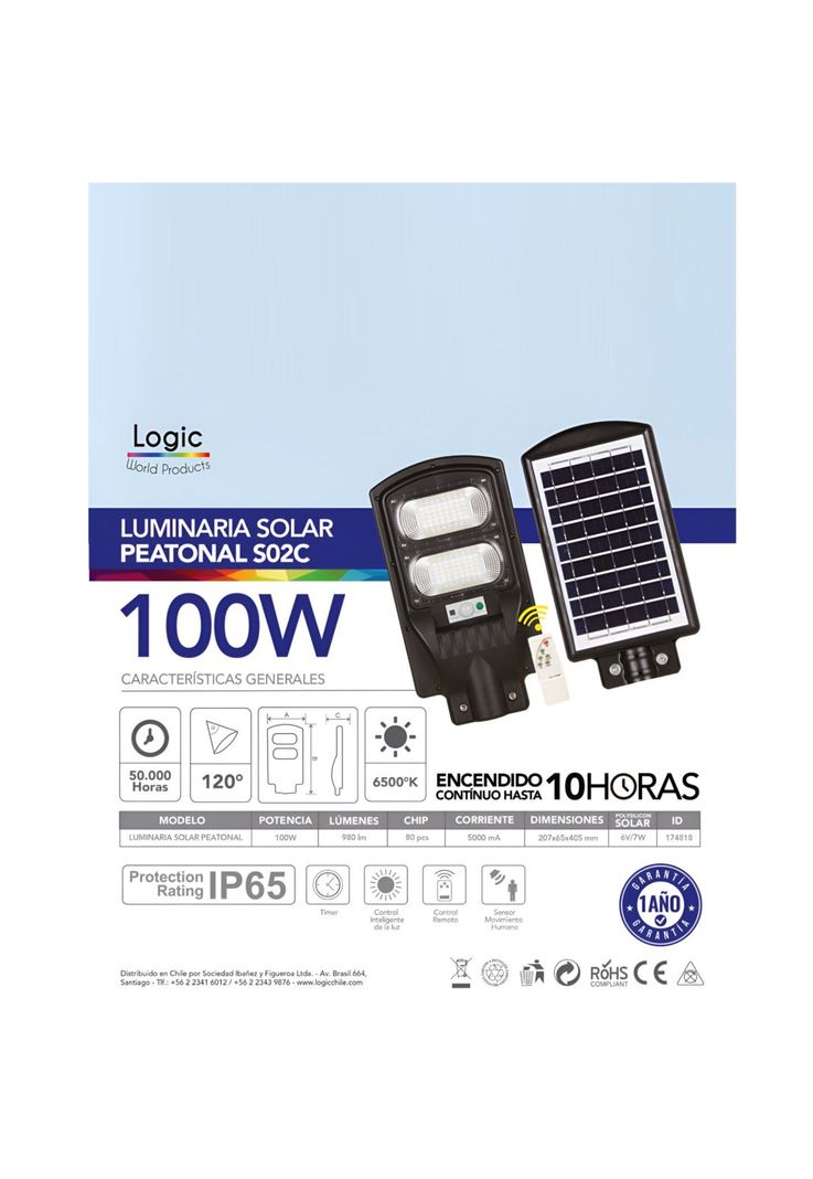 Luminaria Solar Publica con Soporte - High Light LED 100W-9