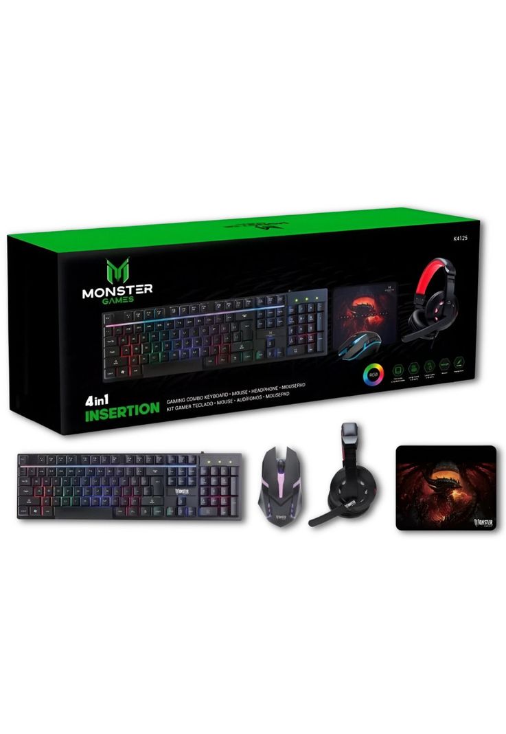 Kit Pro Gamer Mouse Teclado RGB Audifonos y Mouse Pad K4125-0