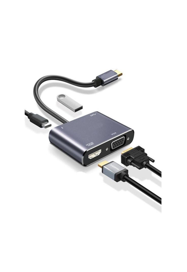 Hub Adaptador 4 en 1 Type-C a HDMI 4K + VGA + USB 3.0+ USB C-0