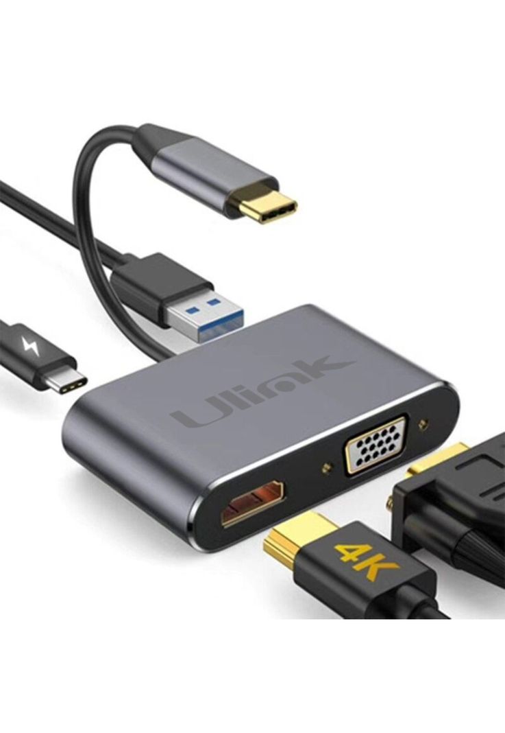 Hub Adaptador 4 en 1 Type-C a HDMI 4K + VGA + USB 3.0+ USB C-4