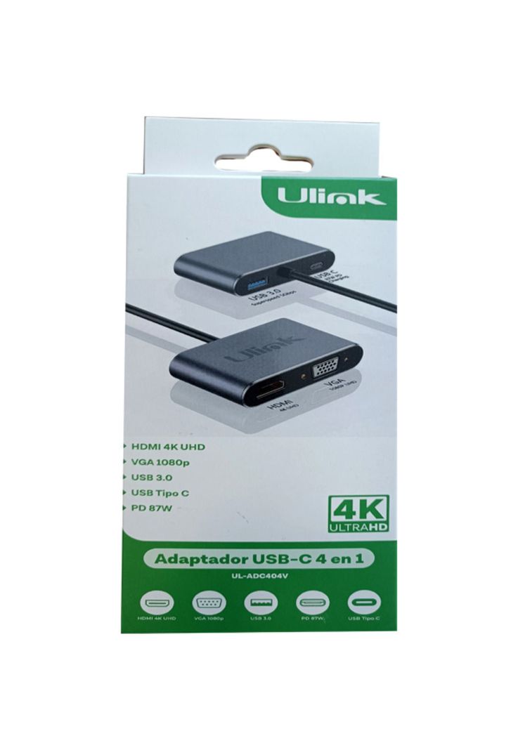 Hub Adaptador 4 en 1 Type-C a HDMI 4K + VGA + USB 3.0+ USB C-9