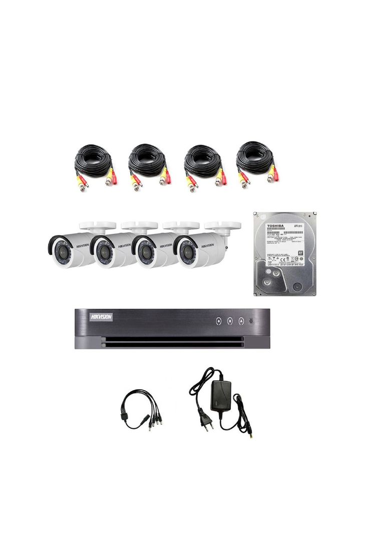 KIT DVR 4 Camaras de Seguridad HD Hikvision 1TB Full Pack-0