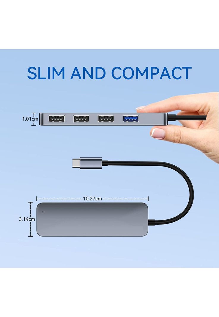 Hub USB-C 3.0 High Speed 5 Gbps Aluminium Flat 4 Puertos USB-5