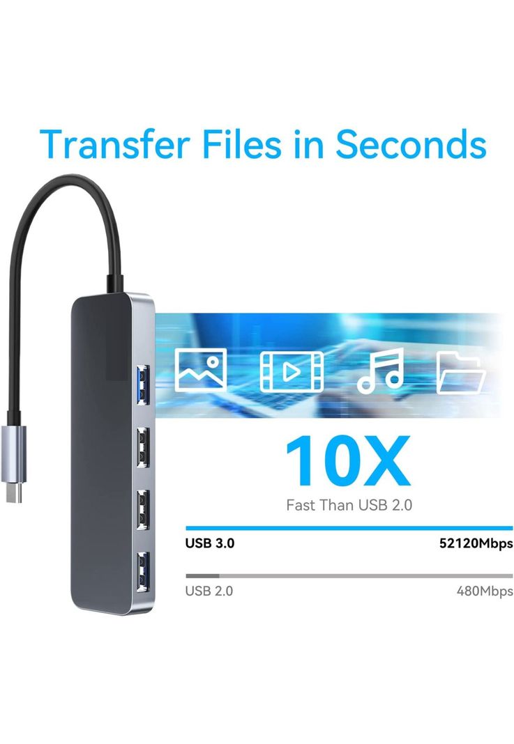 Hub USB-C 3.0 High Speed 5 Gbps Aluminium Flat 4 Puertos USB-6