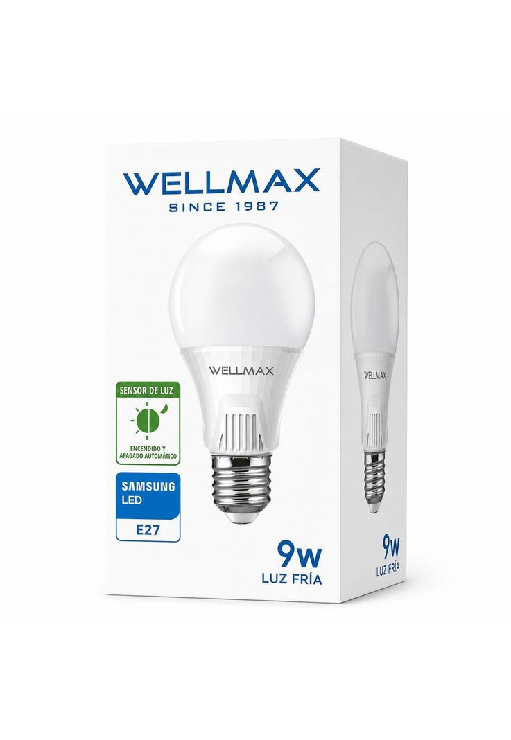 Ampolleta LED Wellmax 9W Sensor Luz Automatico Blanco