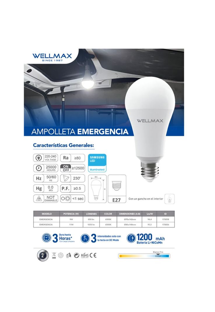Ampolleta LED Recargable 11W con Chip LED Samsung Super Nova-2
