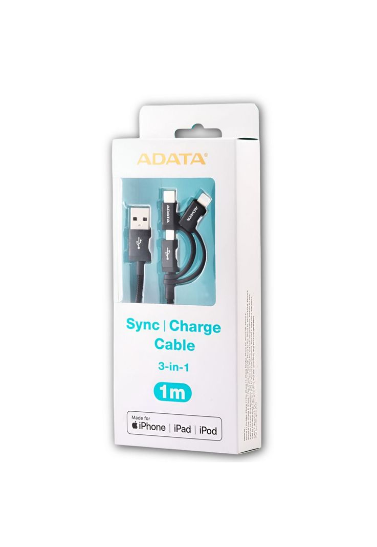 Cable USB ADATA (3en1)  USB-C + Micro USB + Lightning MFI 1M-3