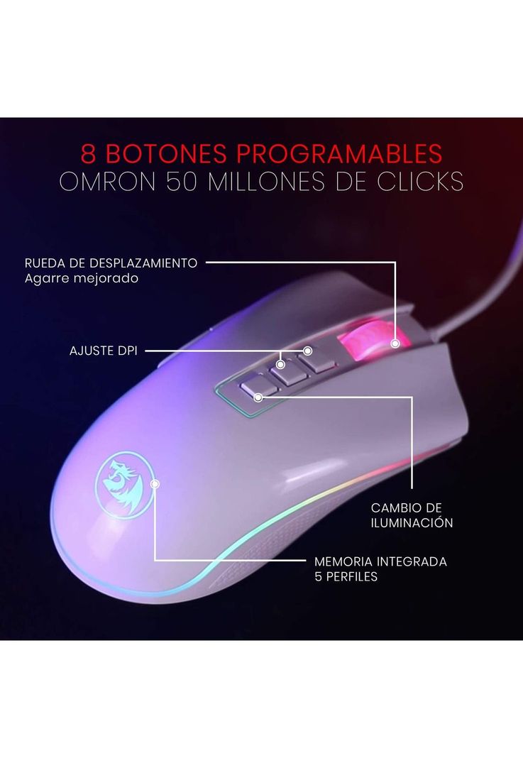 Mouse Redragon Cobra Gamer Blanco M711W Edition Pro-6