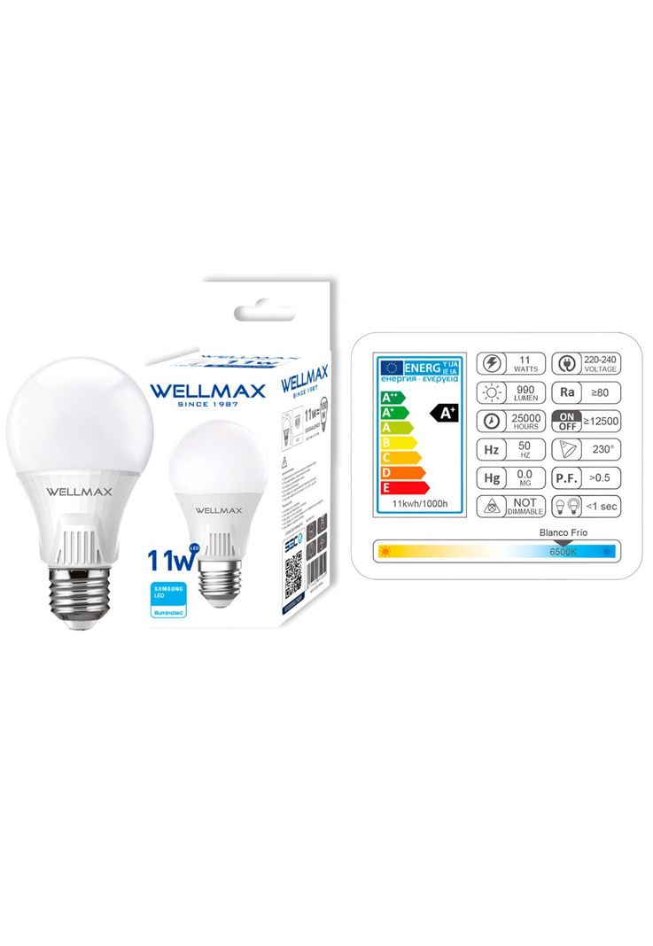 Ampolleta LED Wellmax E-27 11W Luz Fría 1050Lm LED Samsung-2