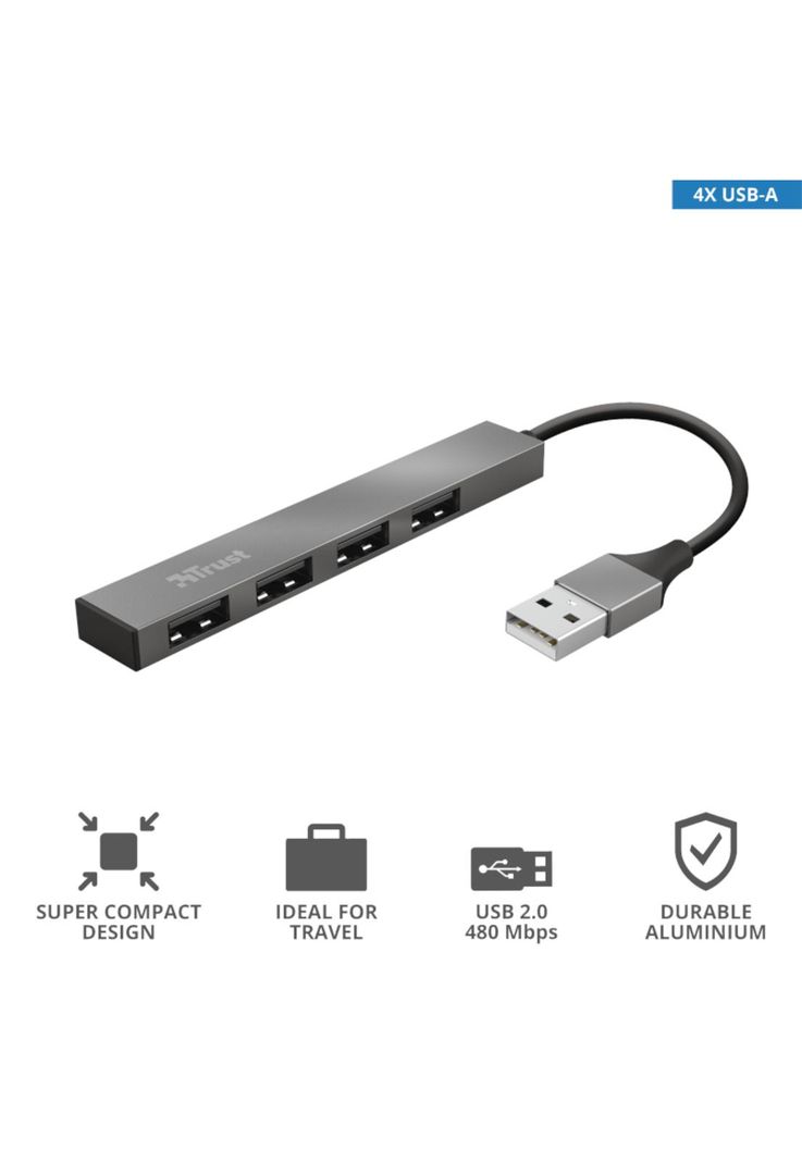 Hub Usb Trust Halyx 4 Puertos Usb 2.0 Flat Aluminium High Speed-3