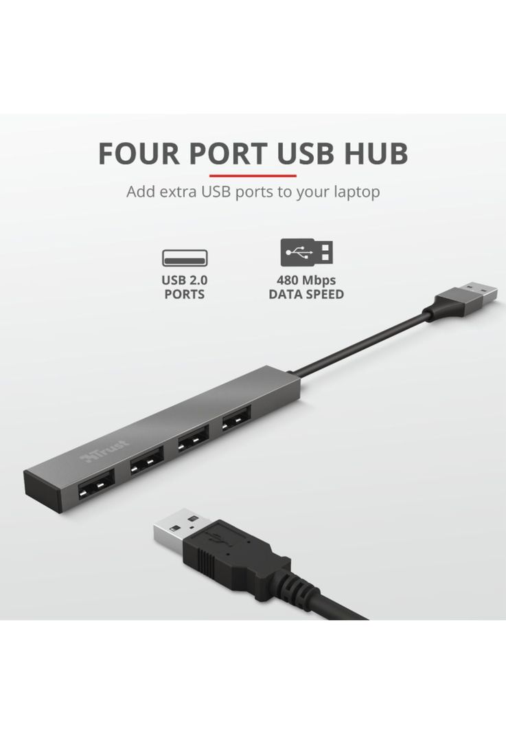 Hub Usb Trust Halyx 4 Puertos Usb 2.0 Flat Aluminium High Speed-4