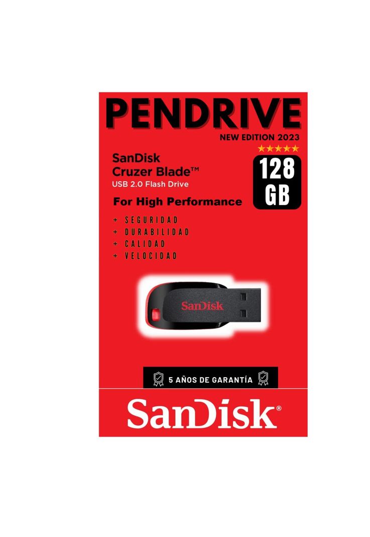 Pendrive Sandisk 128 GB Cruzer Blade USB 2.0 Flash Drive Z50-6