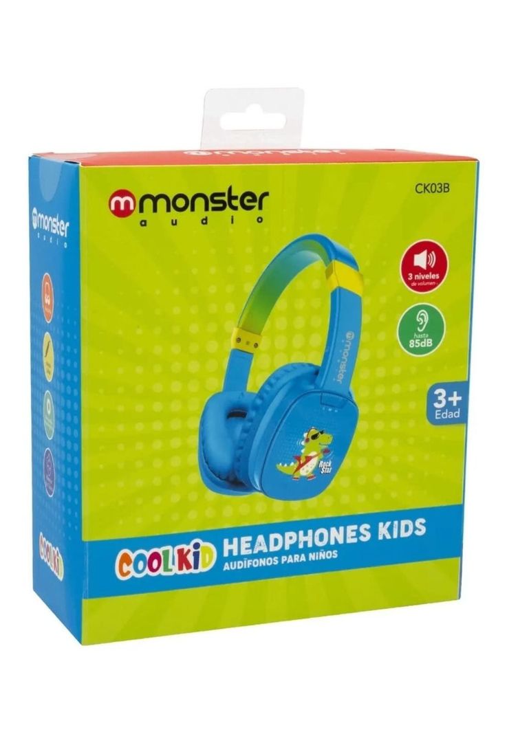 Audifono Dinosaurio para Niños Monster Cool Kids Ck03B Azul-1