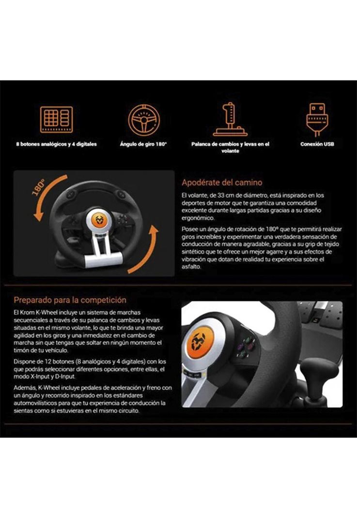 Kit Volante Con Pedales Krom K-Wheel Premium Ps4 Xbox One PC-4