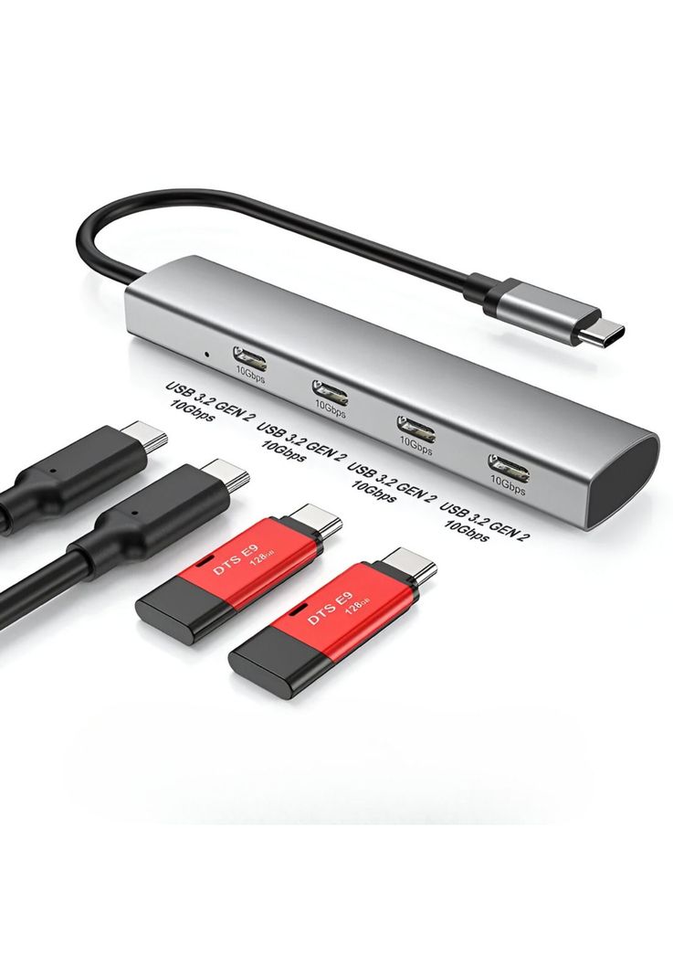 HUB USB-C 3.2 Aluminium 4 Puertos C Tecmaster TM-100554-4