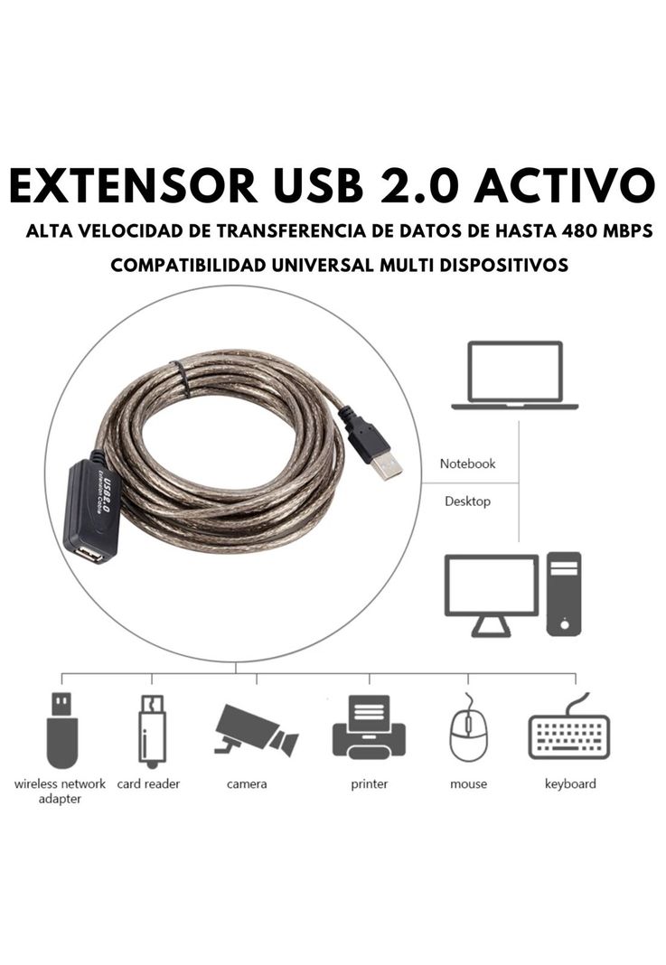 Extensión USB 2.0 Activa de 10Metros Reforzado 480Mbps GC529-2