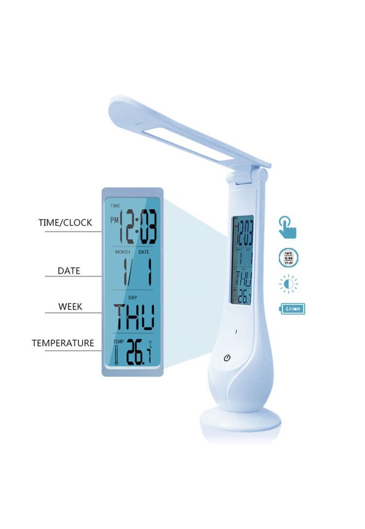 Lampara de Escritorio LED Recargable Touch con Reloj DL368-2