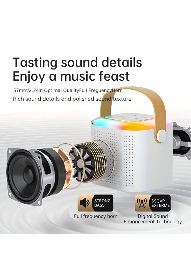 Karaoke RGB para niños con Micrófonos Inalámbricos y Efectos-3