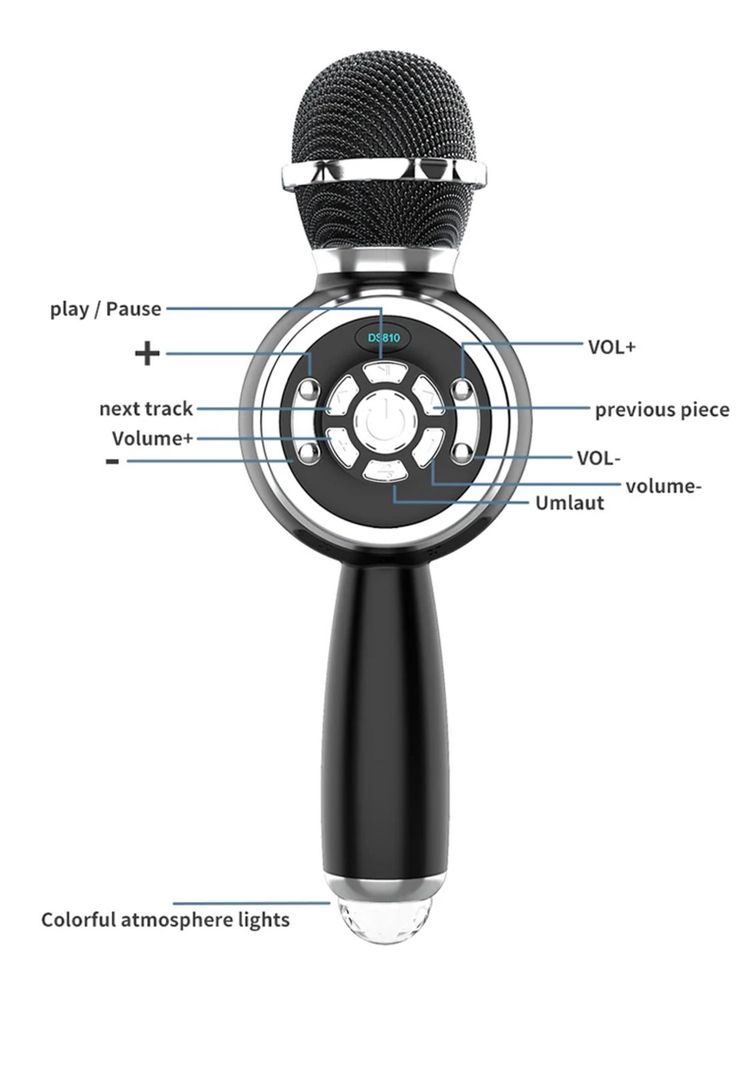 Micrófono Parlante Karaoke BT TWS con Luces Recargable Black-3