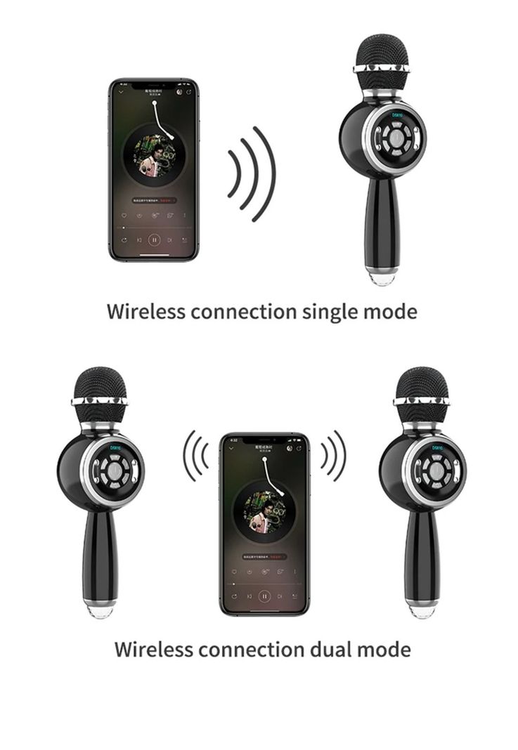Micrófono Parlante Karaoke BT TWS con Luces Recargable Black-4