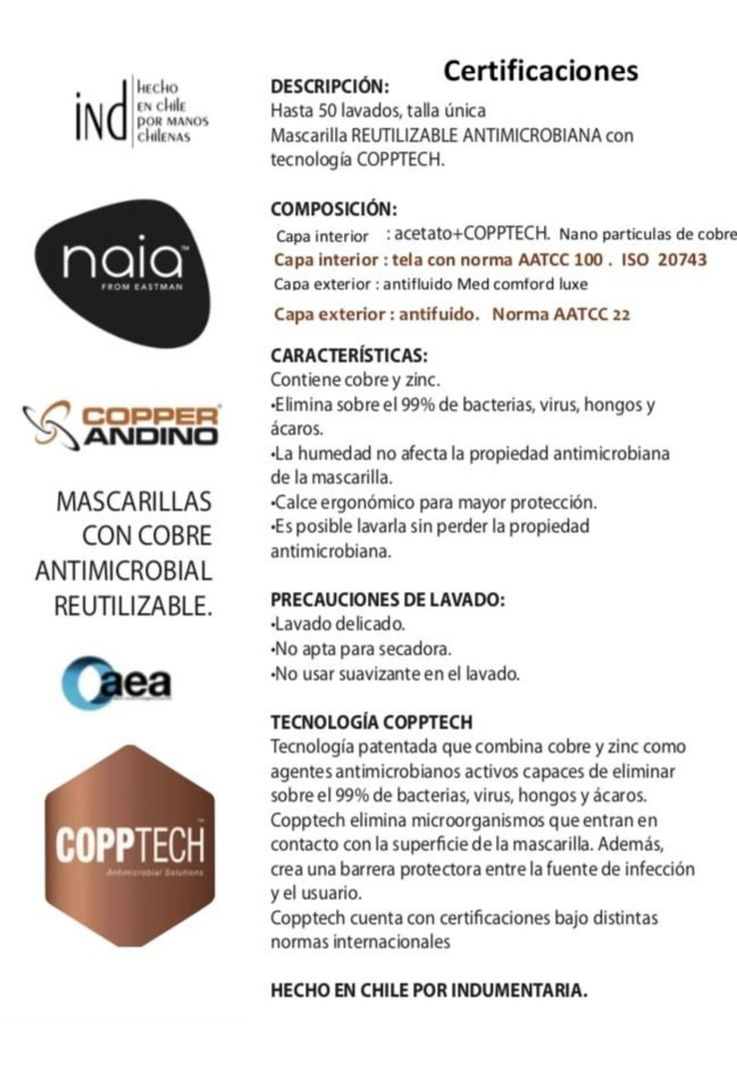 Mascarilla Facial Reutilizable De Cobre  Blanco Talla S-2